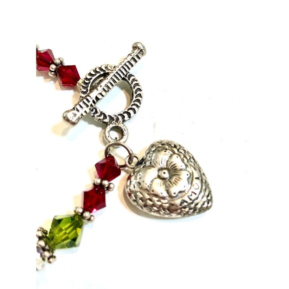 Handmade Lampwork Beads Red Yellow Green with Heart Charm #vintage #festive - Picture 5 of 7